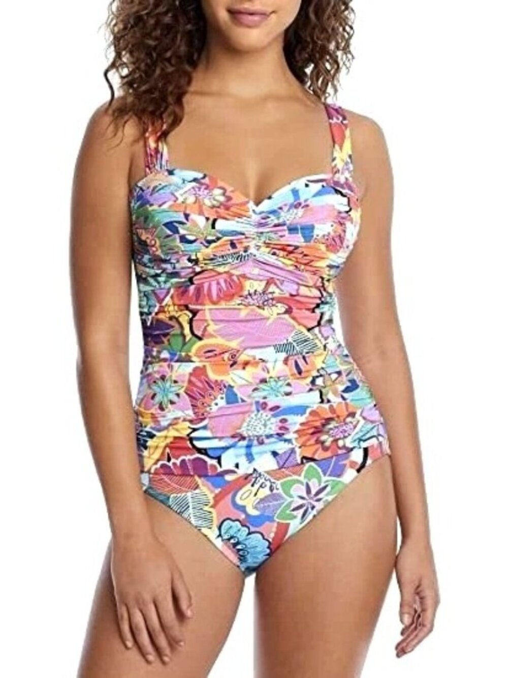 Bleu Rod Beattie Extra Bold One Piece Sz 12 Swimsuit Floral Shirred Underwire
